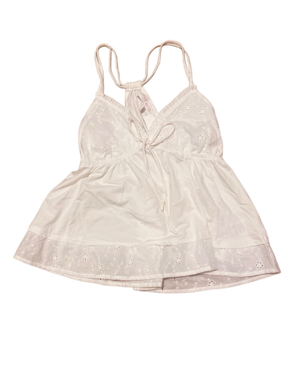 White Eyelet Cotton Camisole Babydoll Top
